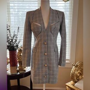 Gray Plaid Women's Blazer Dress